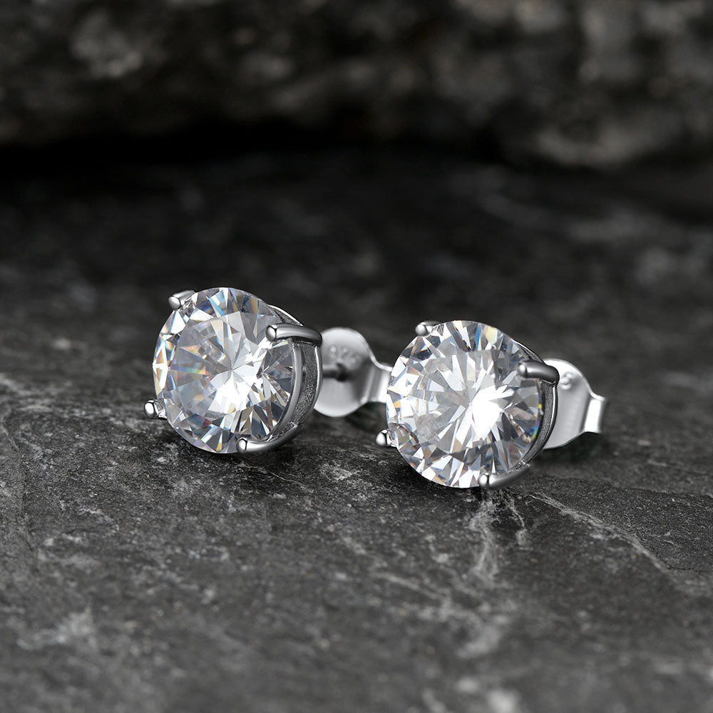 Sterling Silver Diamond Stud Earrings for