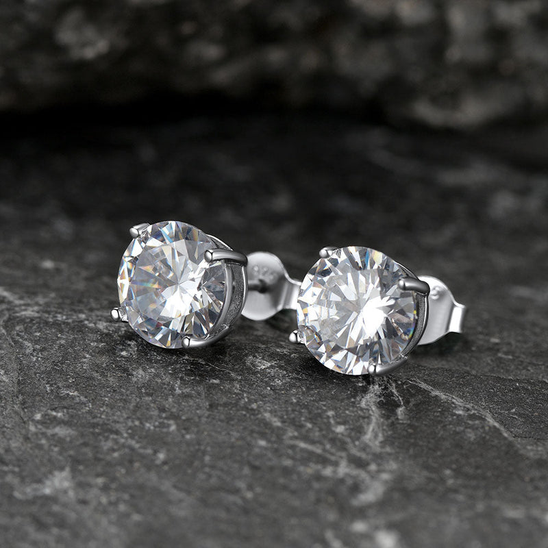 Sterling Silver Diamond Stud Earrings for