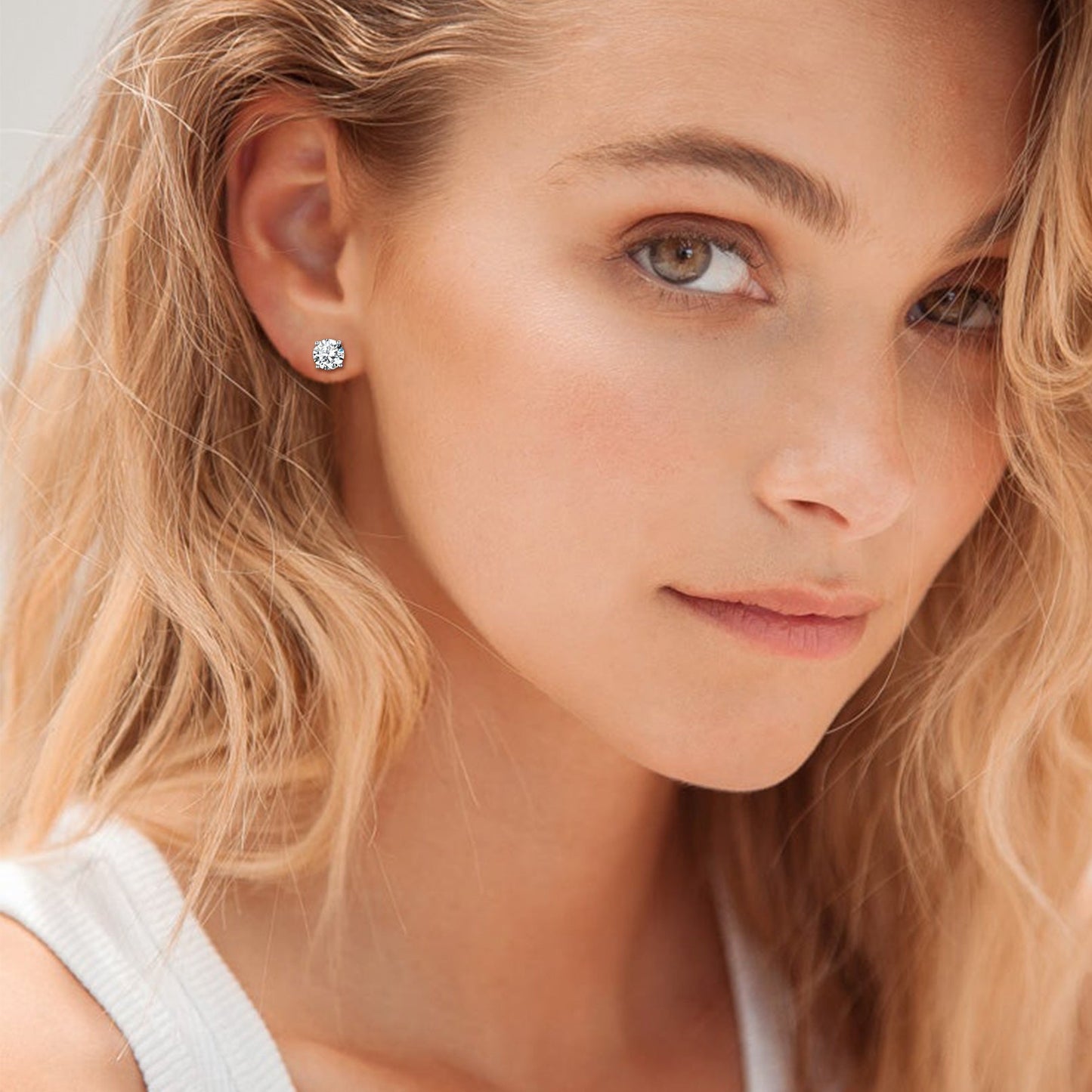 Sterling Silver Diamond Stud Earrings for