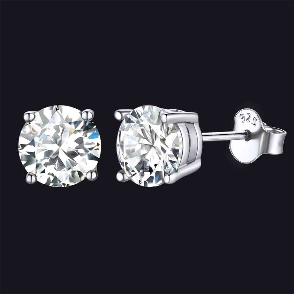 Sterling Silver Diamond Stud Earrings for