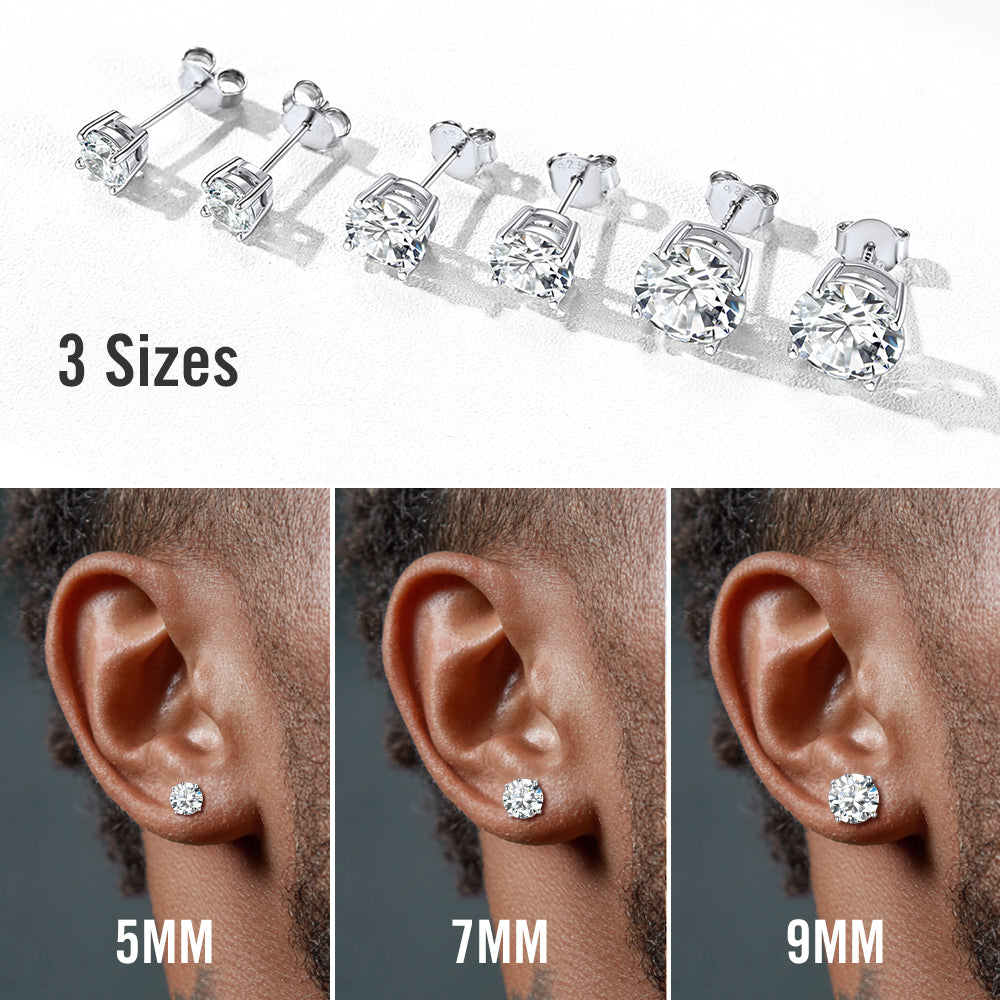 Sterling Silver Diamond Stud Earrings for
