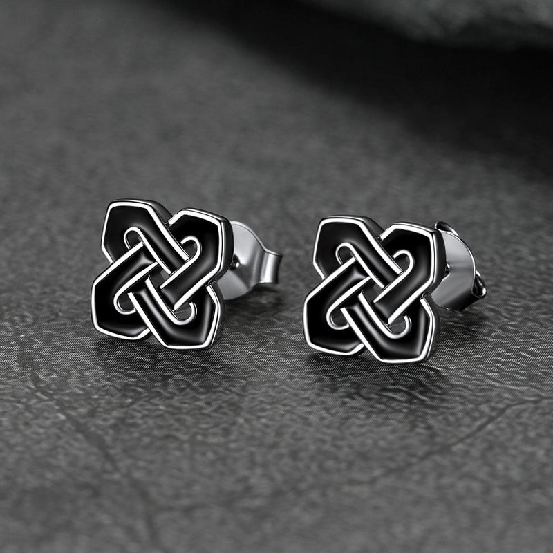 Flash Black Celtic Knot Stud Earrings for in Silver