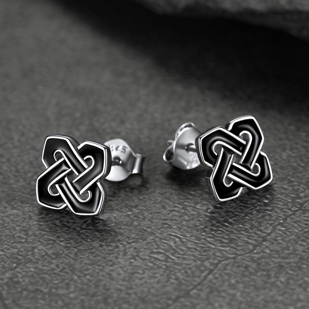 Flash Black Celtic Knot Stud Earrings for in Silver