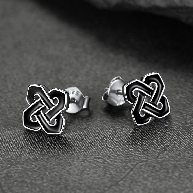 Flash Black Celtic Knot Stud Earrings for in Silver