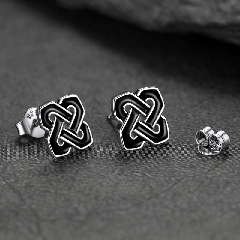 Flash Black Celtic Knot Stud Earrings for in Silver