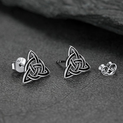 Flash S925 Black Celtic Knot Stud Earrings for