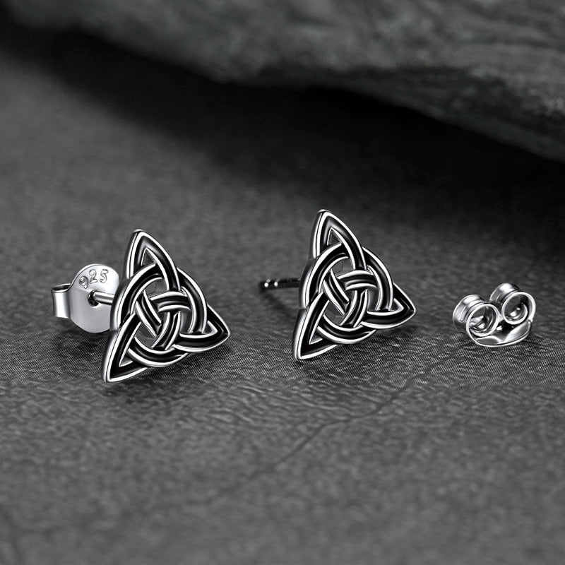 Flash S925 Black Celtic Knot Stud Earrings for