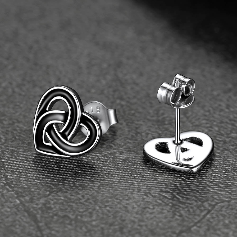 Flash Black Celtic Heart Stud Earrings for in Silver