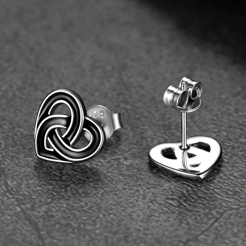 Flash Black Celtic Heart Stud Earrings for in Silver