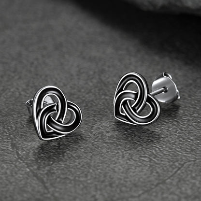 Flash Black Celtic Heart Stud Earrings for in Silver