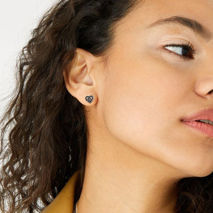 Flash Black Celtic Heart Stud Earrings for in Silver