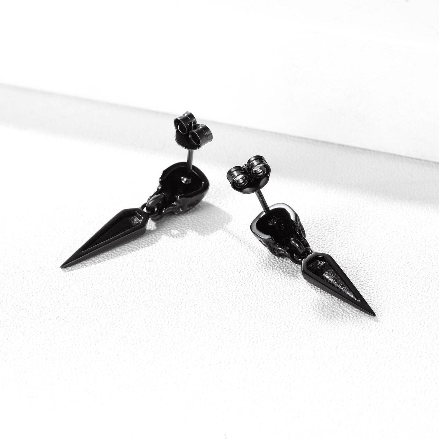 Sterling Silver Gothic Skull Dangle Stud Earrings for