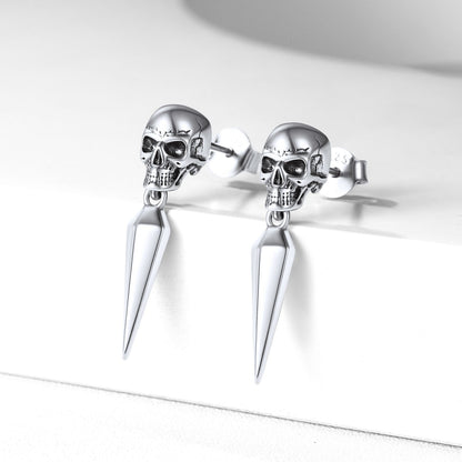 Sterling Silver Gothic Skull Dangle Stud Earrings for