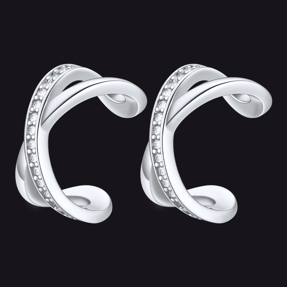 925 Sterling Silver Diamond Ear Cuff Earrings for
