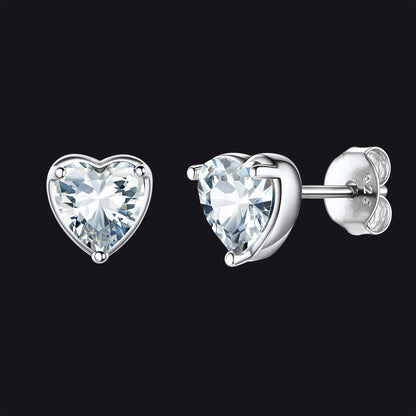 Silver Heart Birthstone Stud Earrings for