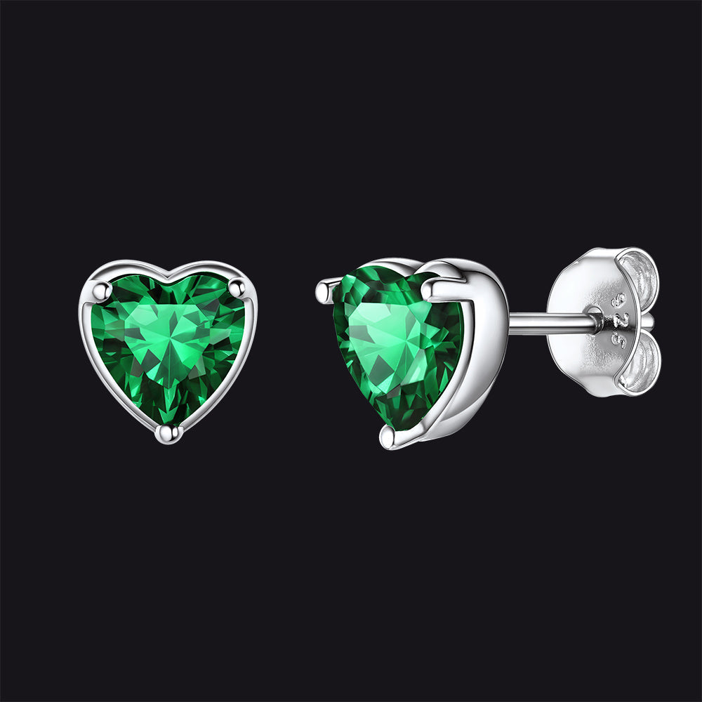 Silver Heart Birthstone Stud Earrings for