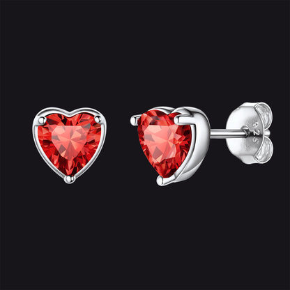 Silver Heart Birthstone Stud Earrings for