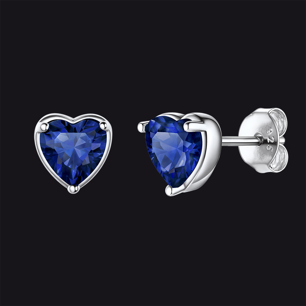 Silver Heart Birthstone Stud Earrings for