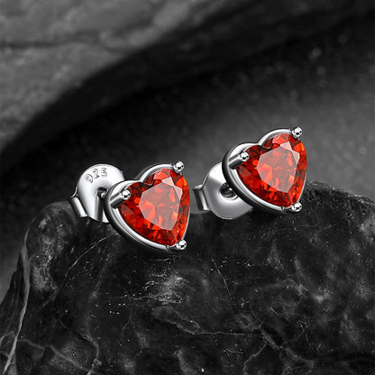 Silver Heart Birthstone Stud Earrings for