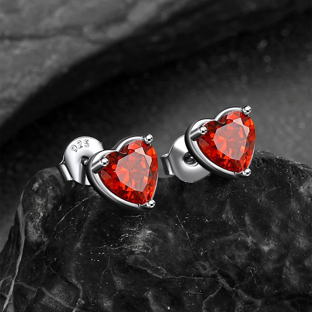 Silver Heart Birthstone Stud Earrings for