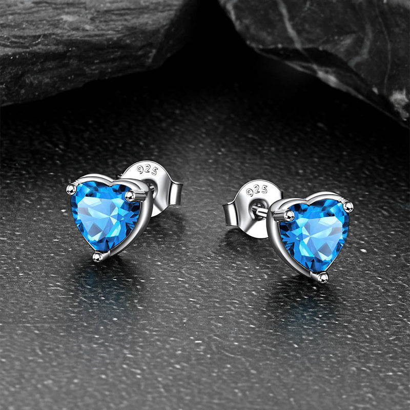 Silver Heart Birthstone Stud Earrings for