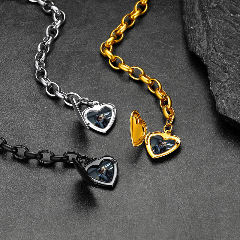 Personalized Heart Picture Locket Bracelet for Girlfriend