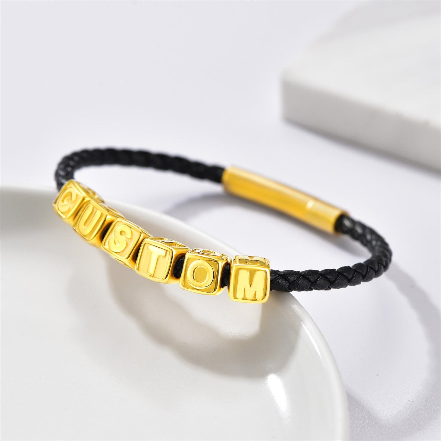 Personalized Initial Beaded Braided Leather Rope Bracelet for