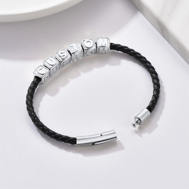 Personalized Initial Beaded Braided Leather Rope Bracelet for
