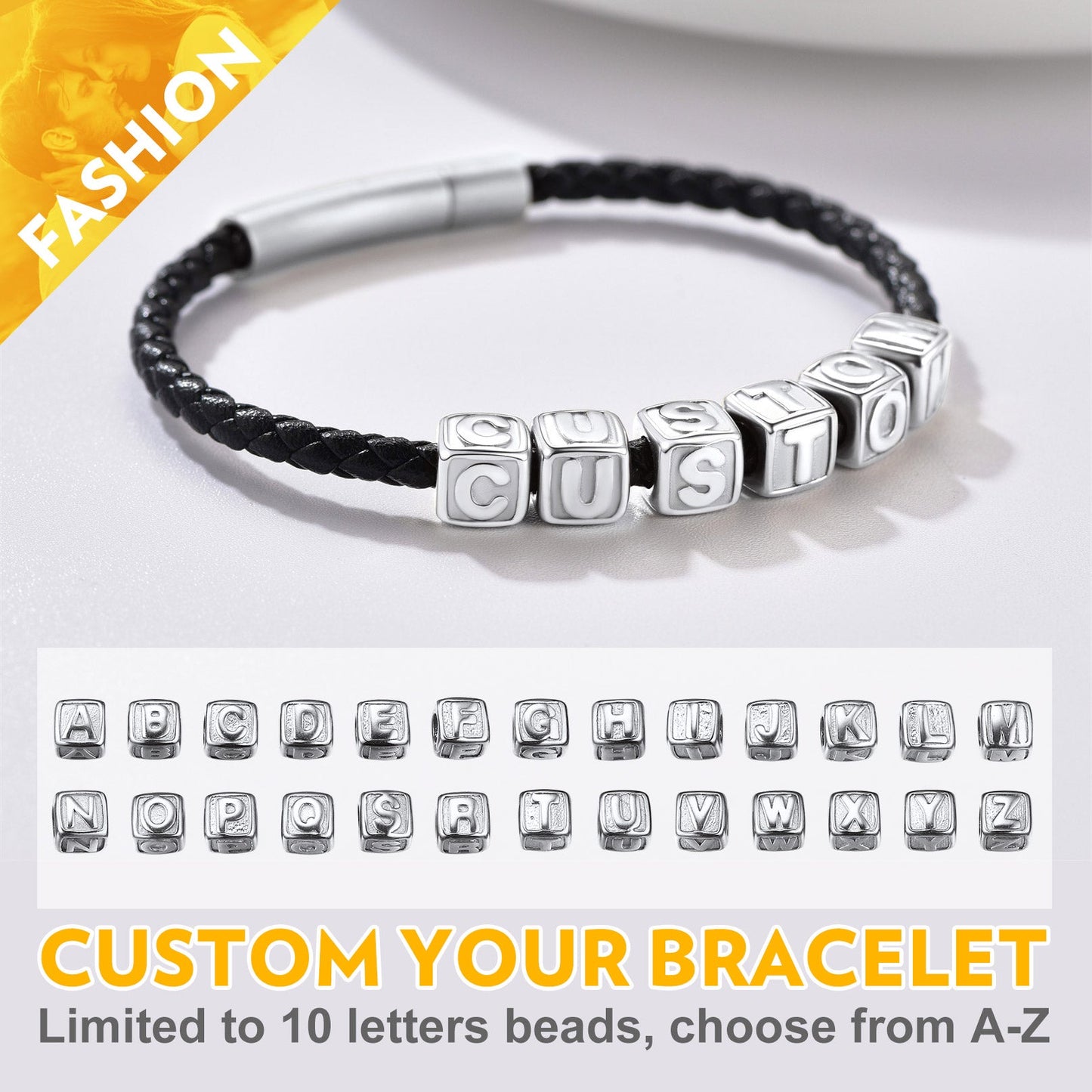 Personalized Initial Beaded Braided Leather Rope Bracelet for
