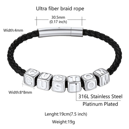 Personalized Initial Beaded Braided Leather Rope Bracelet for
