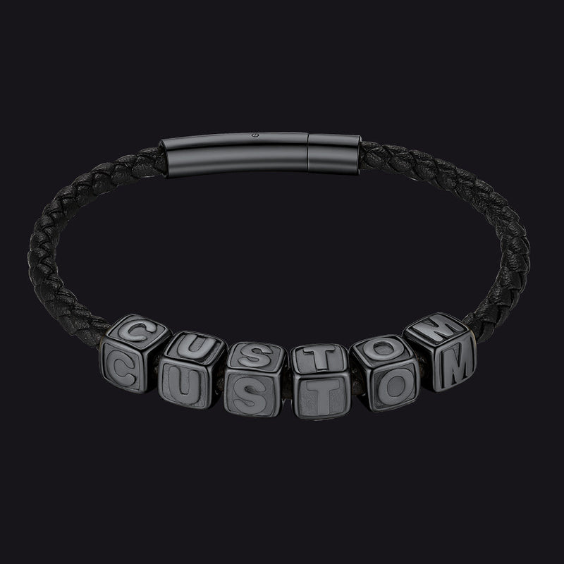Personalized Initial Beaded Braided Leather Rope Bracelet for