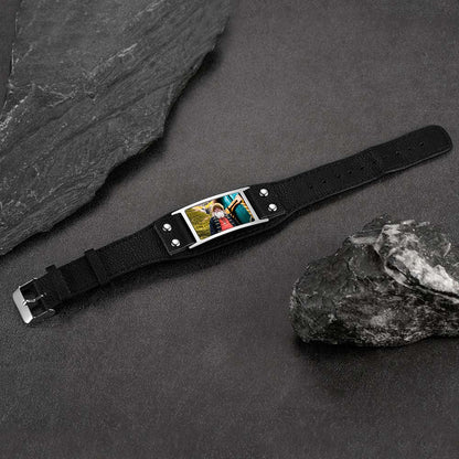 Personalized Picture Leather Bracelet Black Wristband for