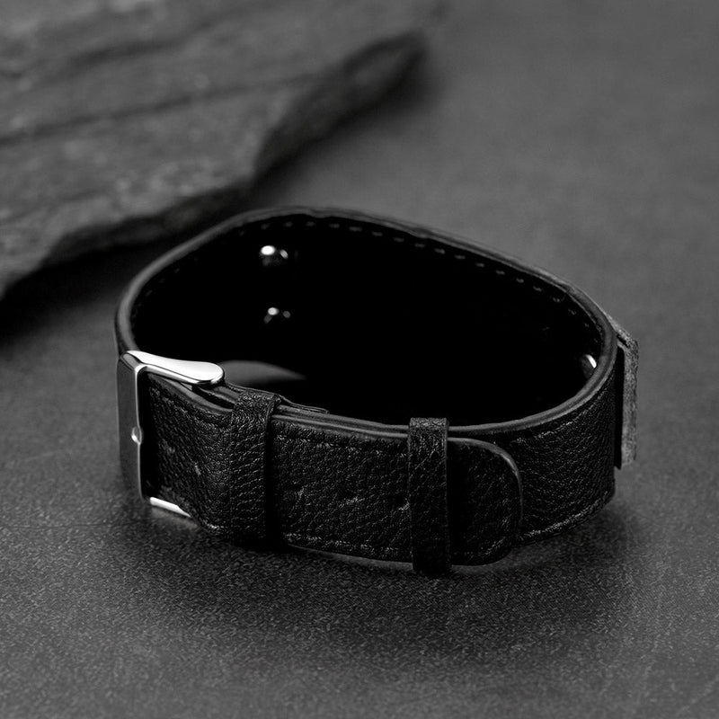 Personalized Picture Leather Bracelet Black Wristband for