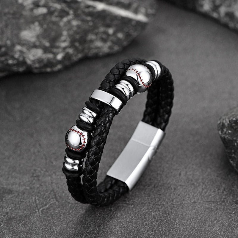 Sport Baseball Leather Cuff Bracelet Braided for