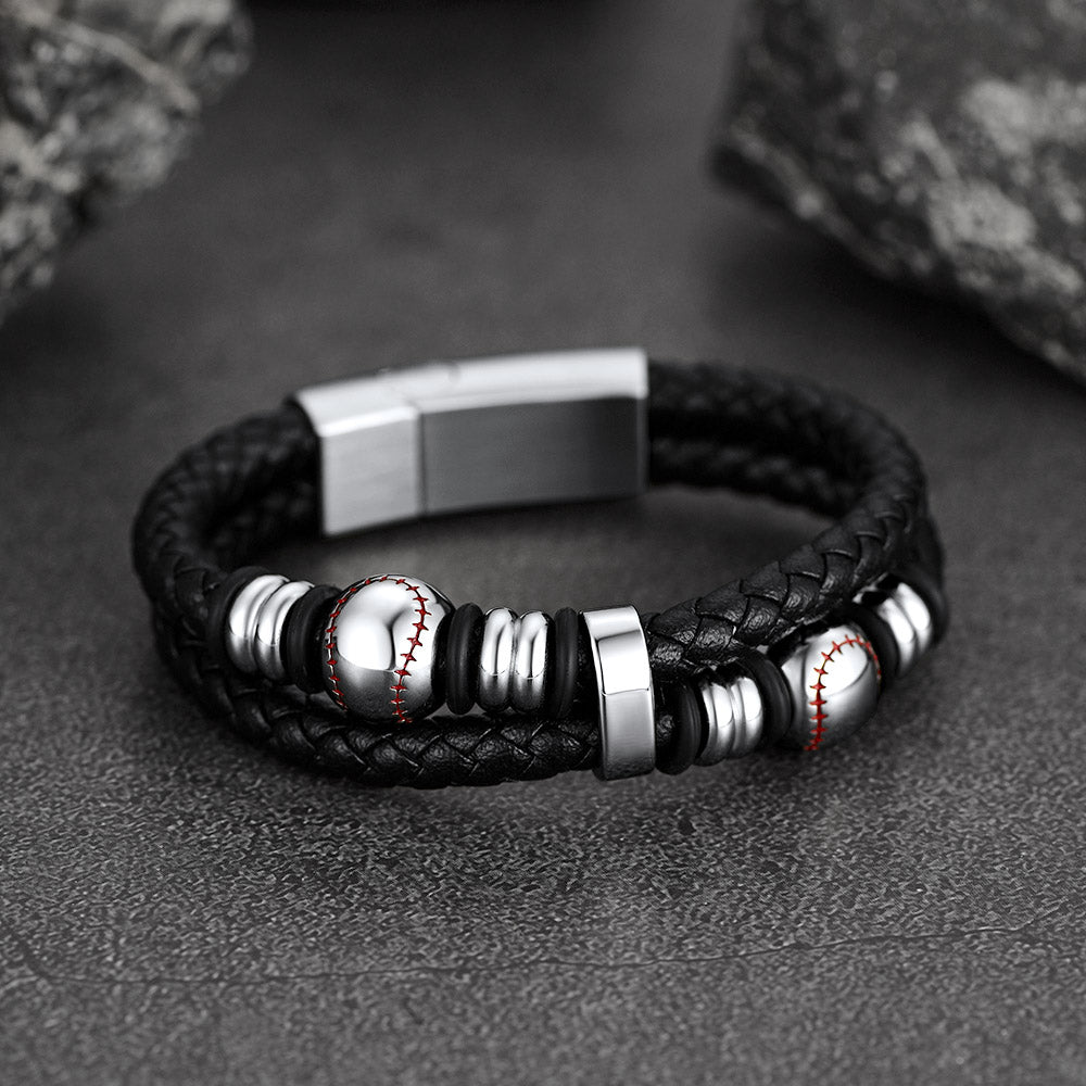 Sport Baseball Leather Cuff Bracelet Braided for