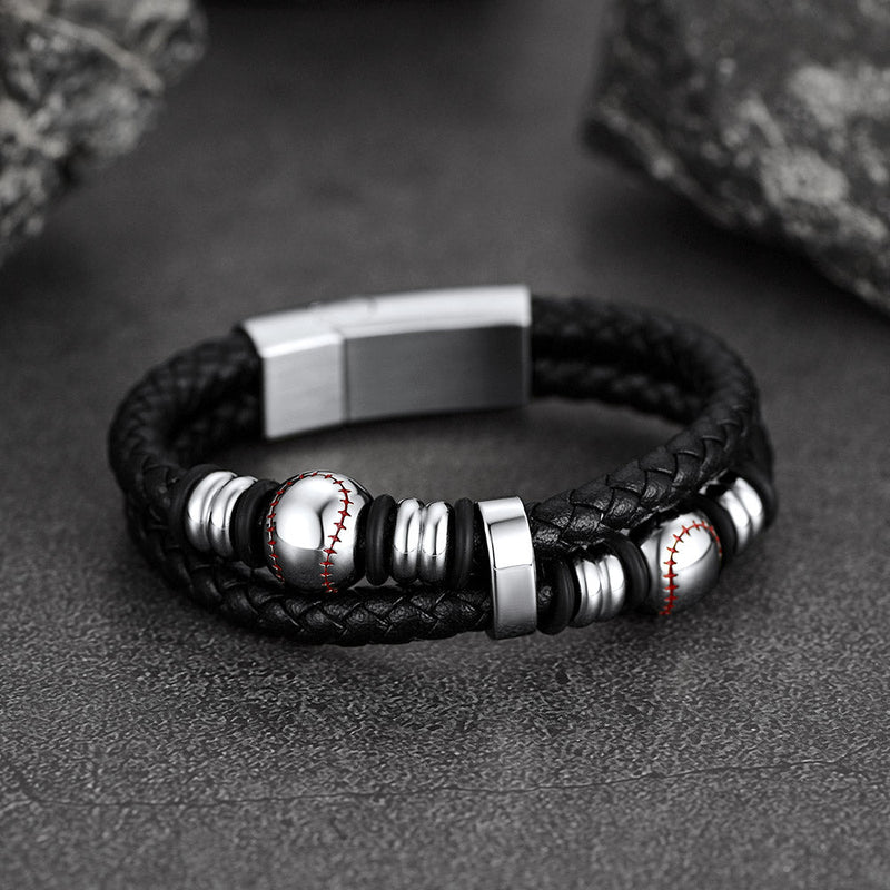 Sport Baseball Leather Cuff Bracelet Braided for