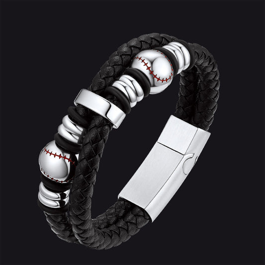 Sport Baseball Leather Cuff Bracelet Braided for