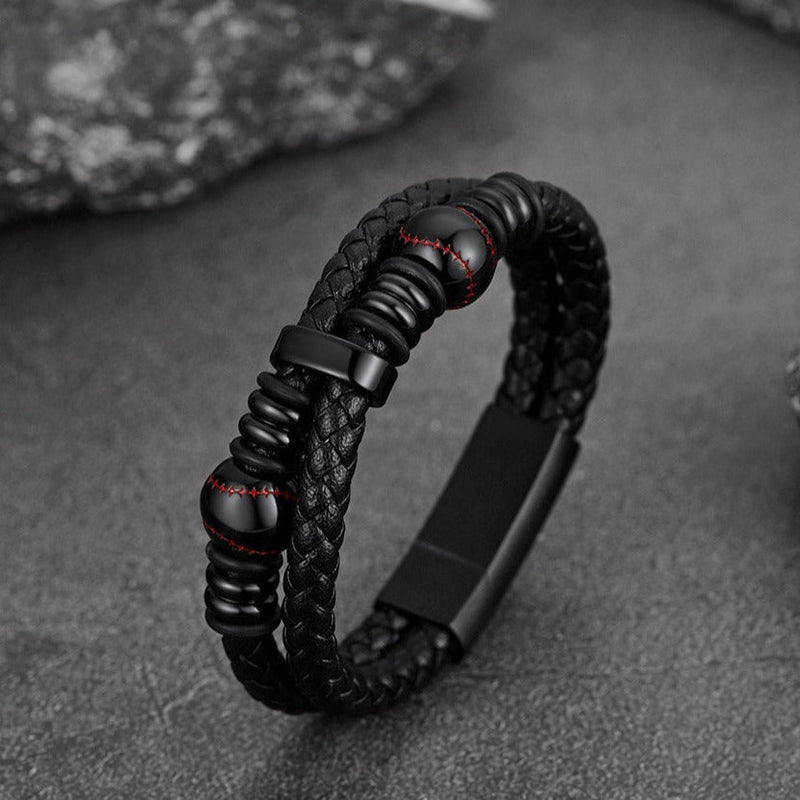 Sport Baseball Leather Cuff Bracelet Braided for