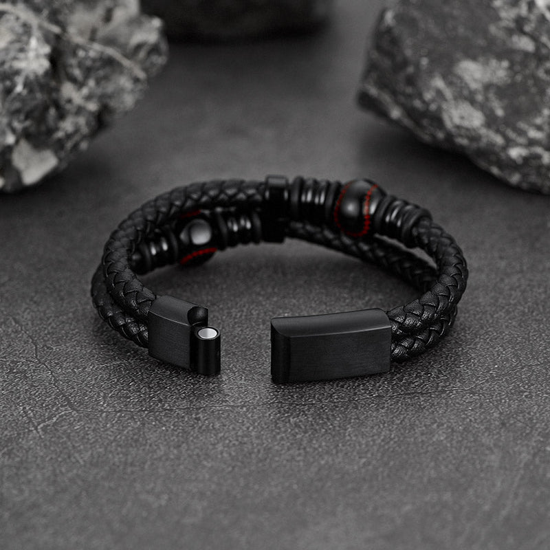 Sport Baseball Leather Cuff Bracelet Braided for
