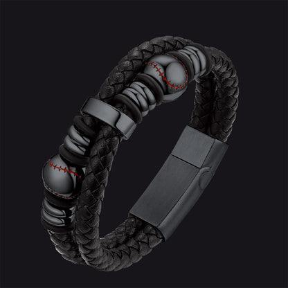 Sport Baseball Leather Cuff Bracelet Braided for
