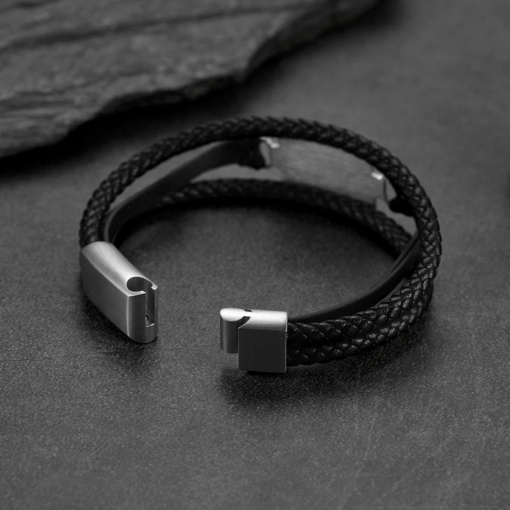Personalized Picture Black Leather Bracelet Gift for