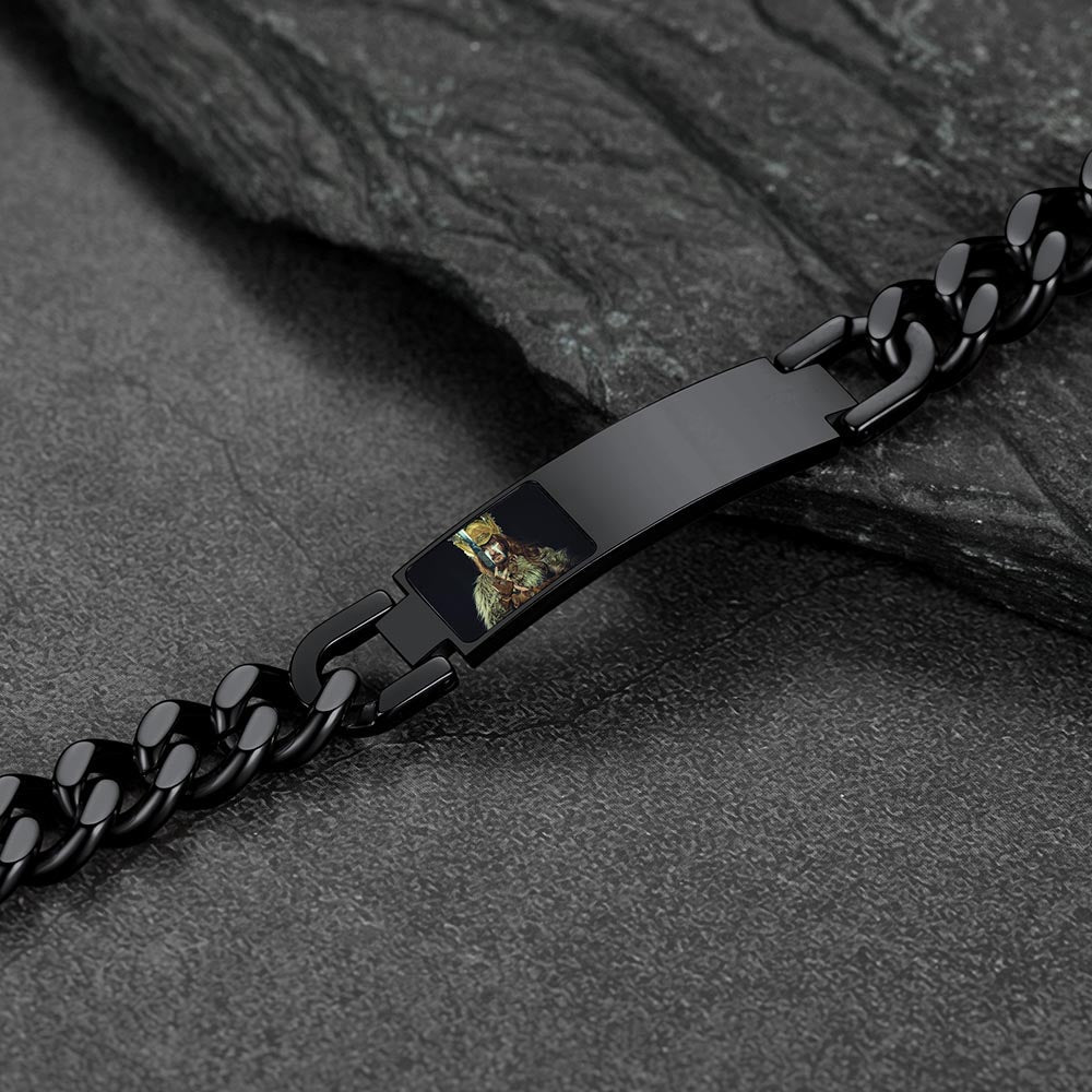 Personalized Nameplate Cuban Link Chain Bracelet With Picture for