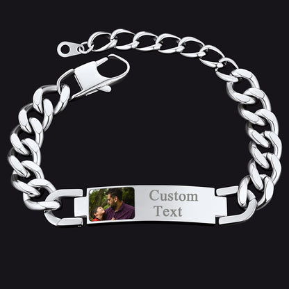Personalized Nameplate Cuban Link Chain Bracelet With Picture for