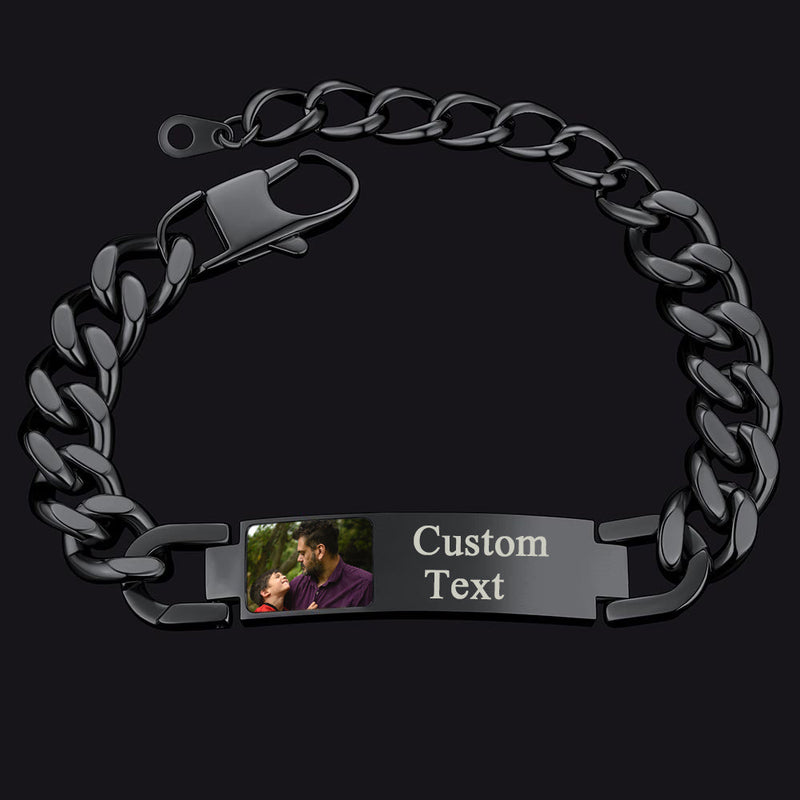 Personalized Nameplate Cuban Link Chain Bracelet With Picture for