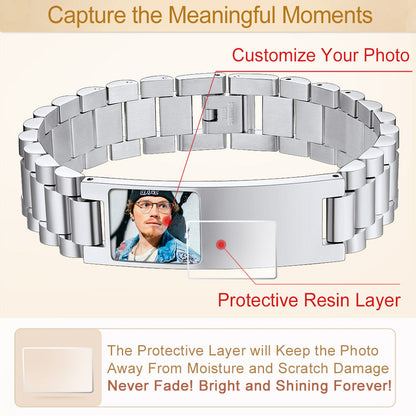 Customized Bar Watch Strap Chain Bracelet With Picture for