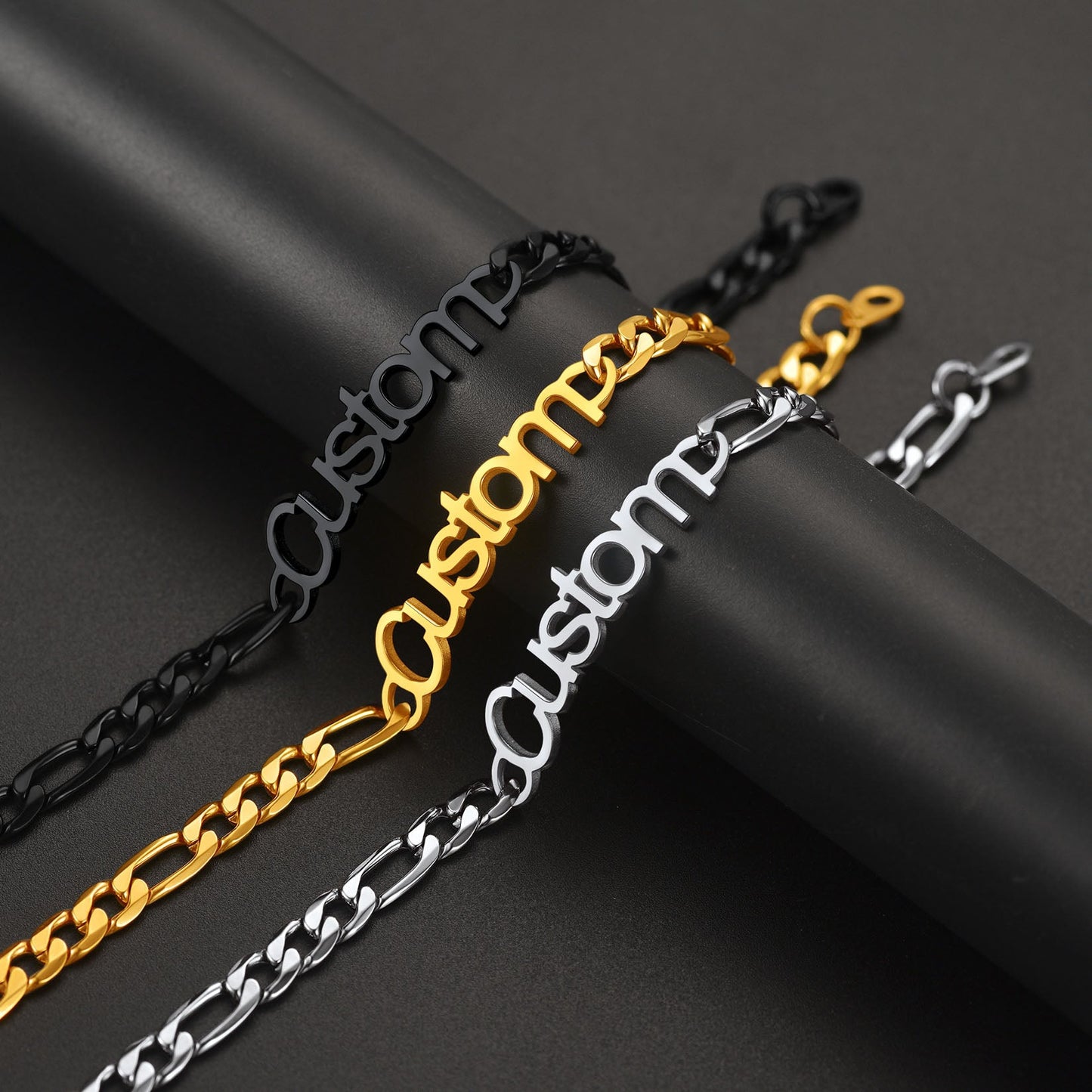 Engraved Name 6mm Figaro Link Chain Bracelet Gift for