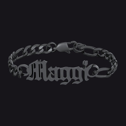 Engraved Name 6mm Figaro Link Chain Bracelet Gift for