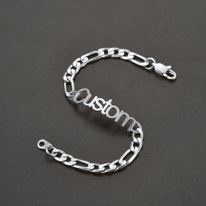 Engraved Name 6mm Figaro Link Chain Bracelet Gift for