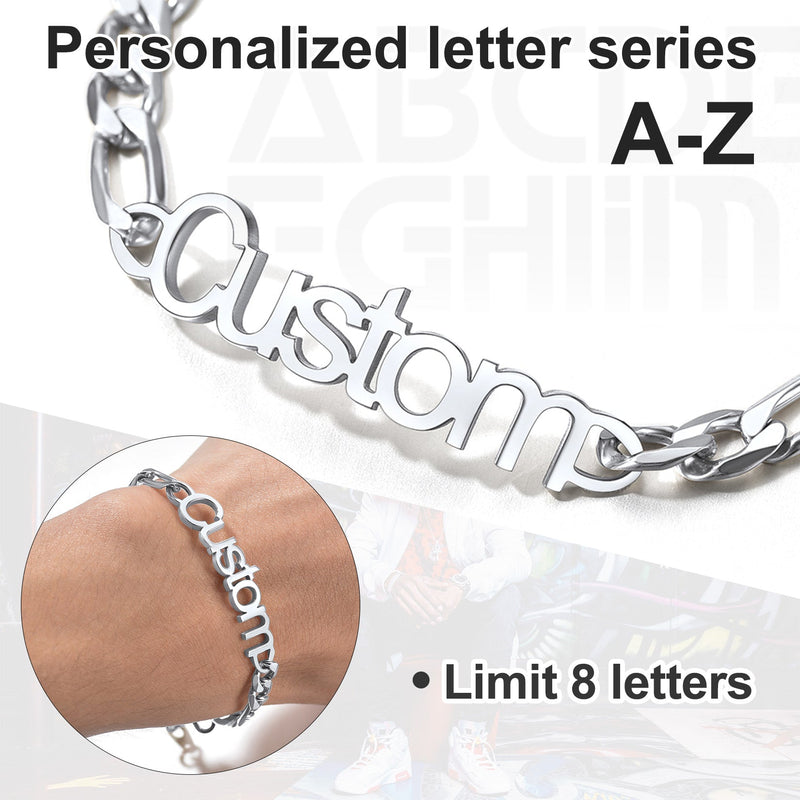 Engraved Name 6mm Figaro Link Chain Bracelet Gift for