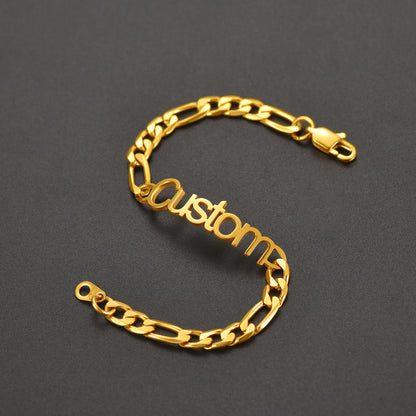 Engraved Name 6mm Figaro Link Chain Bracelet Gift for